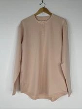BYLT Drop Cut Lux Long Sleeve Henley Shirt Mens Size L Pink Curved Hem NWOT