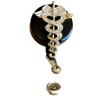 Caduceus ID Badge Holder Lanyard Medical Nursing Gift Retractable Reel Crystal