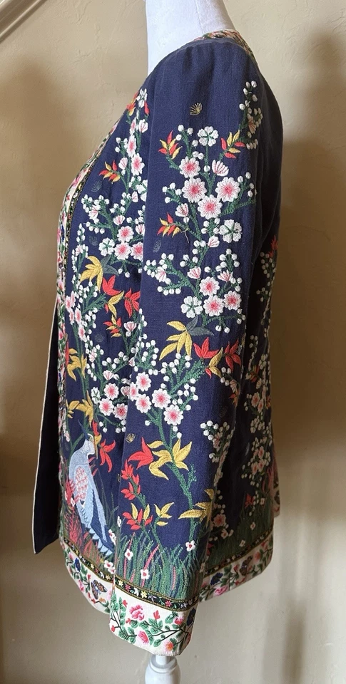 Alice + Olivia Beautiful Floral Embroidered Linen Blazer Sz 8 - Image 2 of 4