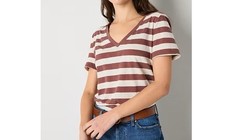 a.n.a Womens V Neck Short Sleeve T-Shirt Marron Brown SZ: L