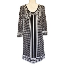 Max Studio Womens XS Black White Shift Dress Art Deco Minimal Vacation Polka Dot