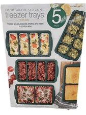 Food Grade Silicone Freezer Trays With Lids, 5 PACK Assorted Portion Sizes