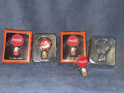 Vintage Enesco A COKE FLOAT Miniature 2 inch Santa Ornaments Lot (2) 1993
