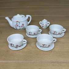Vintage Ceramic Child's Tea Set Pot Cups Saucers Made in Japan 10 Pieces