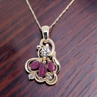 ESTATE SOLID 14K YELLOW GOLD NATURAL RUBY DIAMOND PENDANT 22" NECKLACE #7885 — photo 1