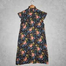 Madewell x No 6 Silk Beacon Black Floral Dress SIZE 0 Mini Shift Ruffle Lined