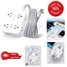 Compact Wall-Mount Power Strip - 8 AC Outlets, 4 USB, and 2 USB-C Ports