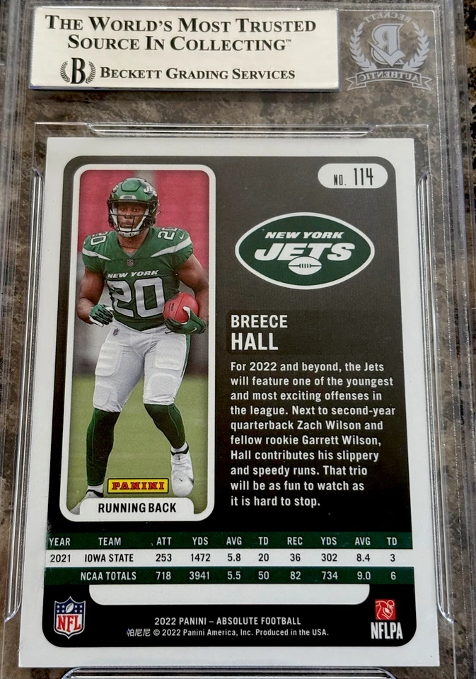 2022 Panini Absolute Silver RC Breece Hall Auto Is Authenticated #114 - Image 2 of 3