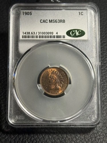 1905 Indian Cent CAC Grading MS63 RB - Beautiful Coin  UNDER-GRADED PQ