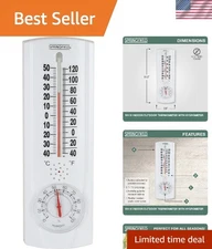 Elegant 9.125-Inch Vertical Thermometer and Hygrometer - Wireless Indoor/Outdoor