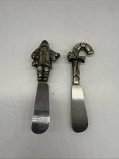 Silver Plated Cheese Butter Spreaders Christmas Theme Stainless Steel Set of Two