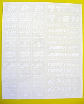 Escala 10 RC Drift Racer Patrocinador Logotipo BLANCO en pegatinas transparentes calcomanías