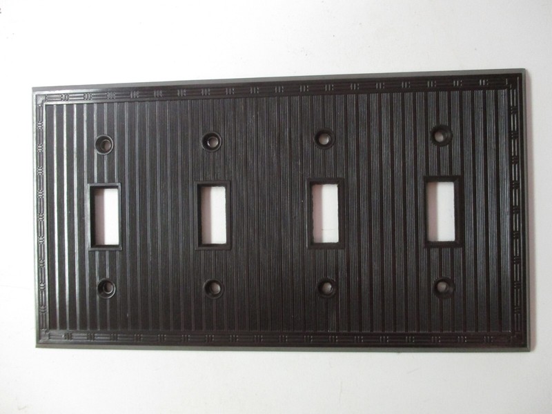 Bryant Deco Dashed Lines Brown Bakelite 4 Gang Switch Wall Box Cover Plate Vtg