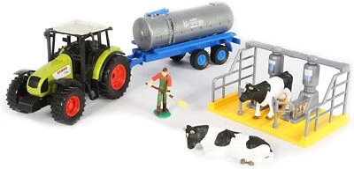 Kinder Spielzeug Farm Set Claas Trecker Traktor Wassertank Melkanlage Kühe Bauer