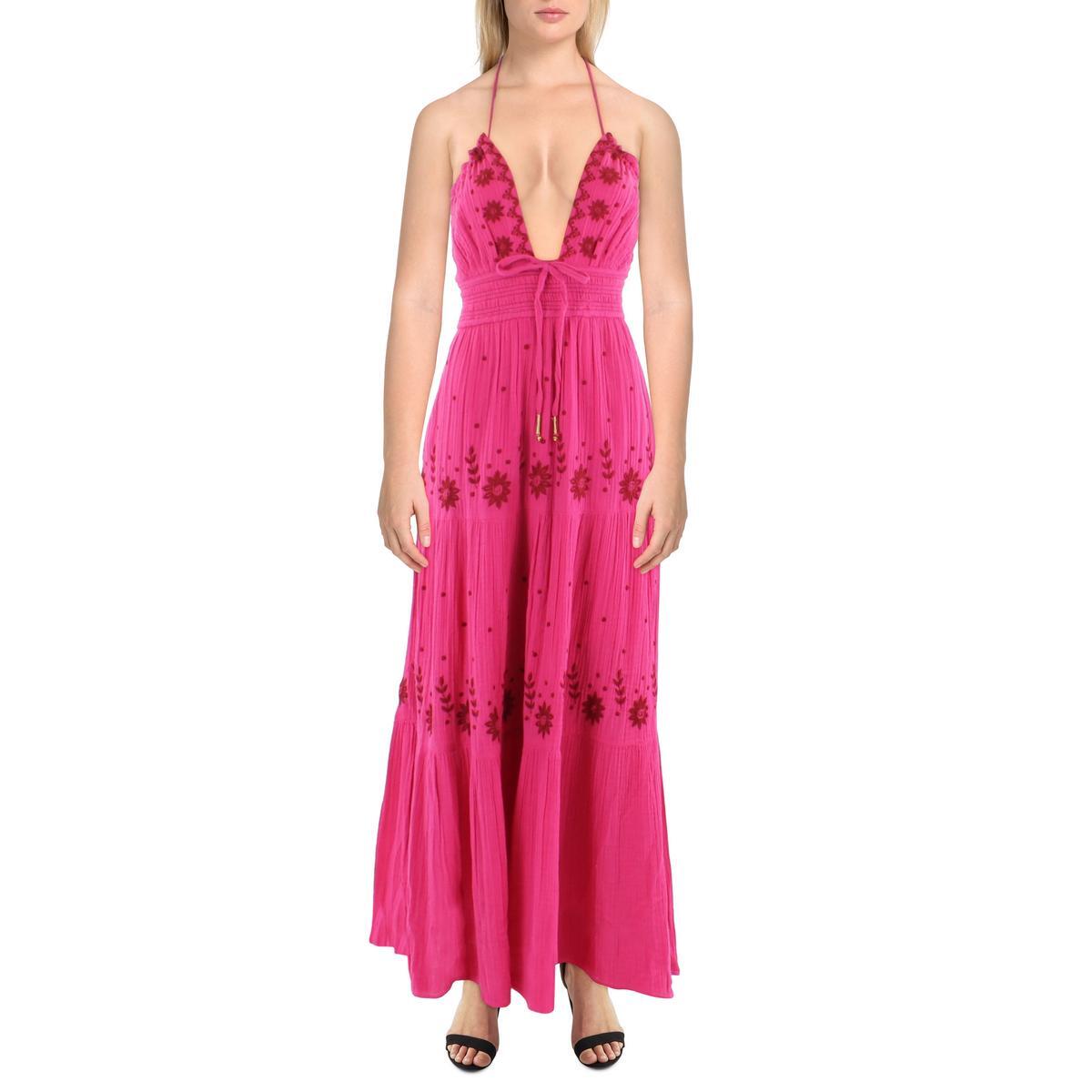 Женское розовое газовое платье миди на бретелях с вышивкой Free People, S BHFO 1809