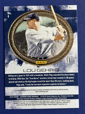 LOU GEHRIG NEW YORK YANKEES 2018 PANINI #4 MINT * BASEBALL LOU GEHRIG NEW YORK YANKEES 2018 PANINI #4 MINT * BASEBALL