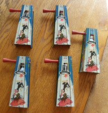 5 VINTAGE Tin Toy Litho Noisemakers Made in U.S.A.