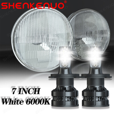 Pair For Chevy C10 K10 K20 K5 1975-1980 100W 7'' Round LED Headlights Hi/Lo Beam