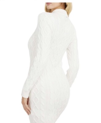 Bodycon Sweater Dress Elsie Zoey Linnea Sleeveless Cable Knit Body-Con Sweater  Dress For Women (White,