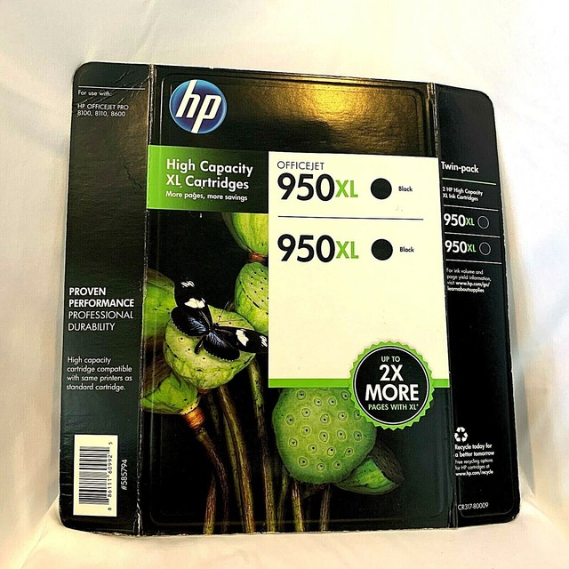 HP 950XL Ink Cartridges for HP Officejet Pro 8100e Printers - Black - Pack of 2 for sale online 