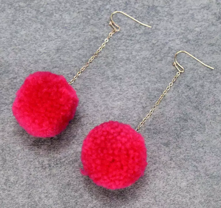 Hot pink pom pom deals earrings