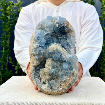 7.2LB Natural Beautiful Blue Celestite Crystal Geode Cave Mineral Specimen