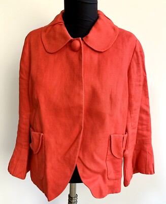 J Crew Tulip Linen Retro Swing Jacket One Button Blazer Red Orange Size 4
