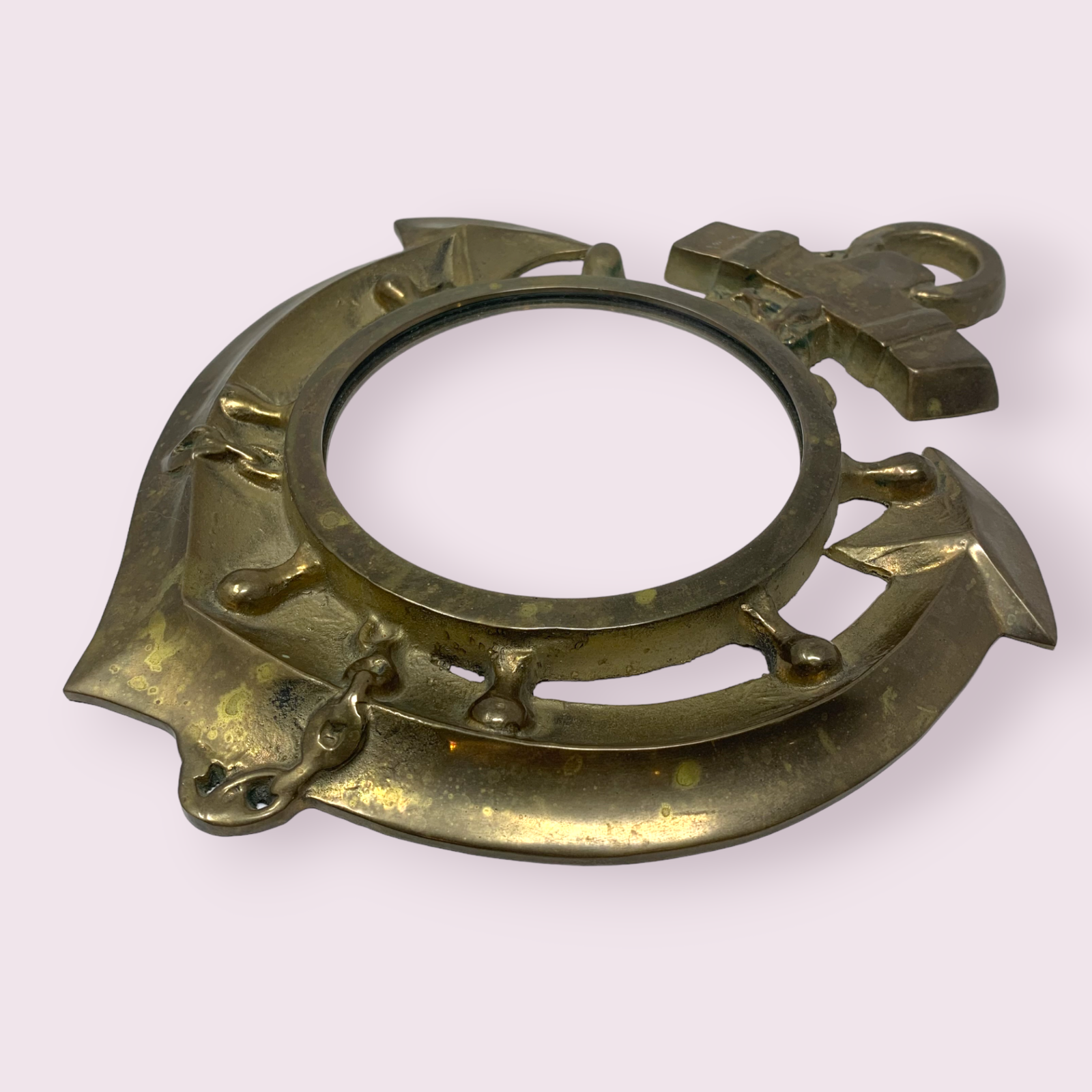 Vintage Brass Anchor Nautical Mirror Wall Hanging Accent Beach Coastal