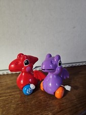 Pair Of Dinosaur Wind Up Toys Red And Purple Working Green Spot On Purple