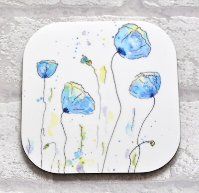 Aquarell Mohn Untersetzer, Blume Quadratisch Holzuntersetzer