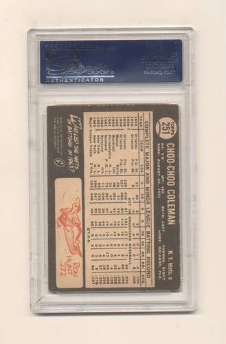 1964 Venezuela Topps Choo Choo Coleman #251 PSA 3 VG NQ! Mets! Pop 9! 3 higher! - Picture 2 of 2