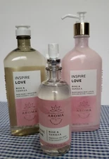 3 PCS SET BATH & BODY WORKS AROMATHERAPY INSPIRE LOVE ROSE & VANILLA BUNDLE 