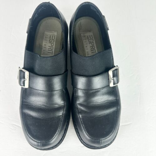 Esprit Vintage 90s Y2K Harrison Leather Chunky Loafers Size 8.5 Black Lug Sole - Picture 4 of 8