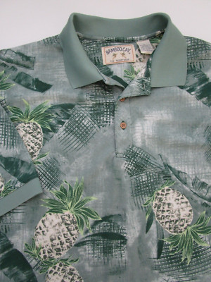 Mens XL Bamboo Cay Aerocool Polyester green pineapple polo shirt hawaiian