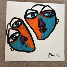 Peter Keil Signed Painting On Canvas Face Abstract Portrait 20 X 20 Unique