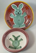Ciao By Bellini Plate And Bowl Set Hand Painted Bunny Rabbits Childs Set Italy