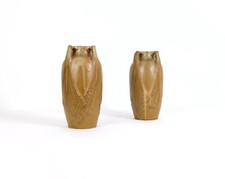 A Pair Of 20th Century French Art Deco Denbac Brown Crystalline Vases