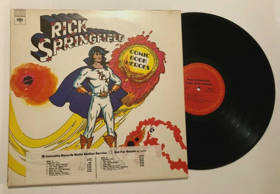 RICK SPRINGFIELD 1973 Comic Book Heroes Radio Station DJ Columbia KC 32704 VG+ - Image 3 of 3