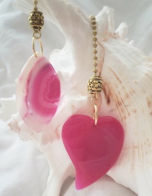 Large Hot Pink White Druzy Quartz Agate Stone Ceiling Fan Pull