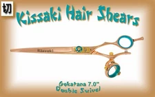Kissaki Hair Scissors 7.0" Gokatana Rose Gold Blue DOUBLE SWIVEL Hair Shears