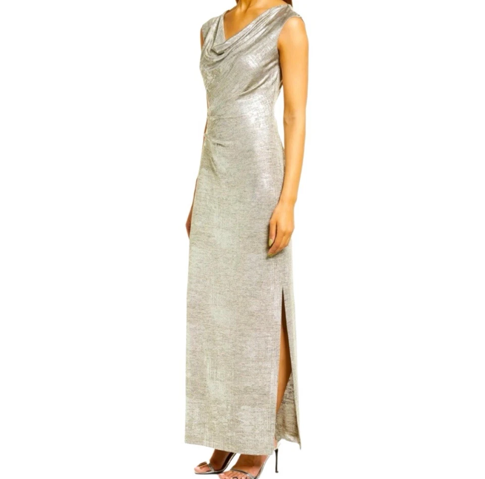 NUEVO SIN ETIQUETAS 8 prendas conectadas para mujer vestido formal plateado topo capucha escote Foto 2 de 4