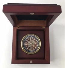 Vintage Compass in Wood Hinged Box Handheld or Desktop
