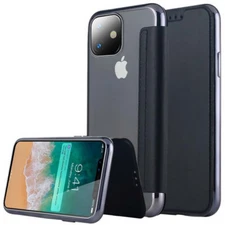 For iPhone 16 15 14 13 12 11 Pro Max 8 Leather Flip Cover Plating Back Slim Case