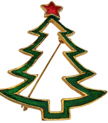 Vintage AAi Signed Brooch Pin Christmas Tree Enamel Goldtone Metal 2 1/4'' T