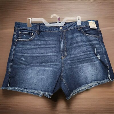 Terra & Sky High Rise Boyfriend Shorts Dark Wash Denim Plus Size 22W