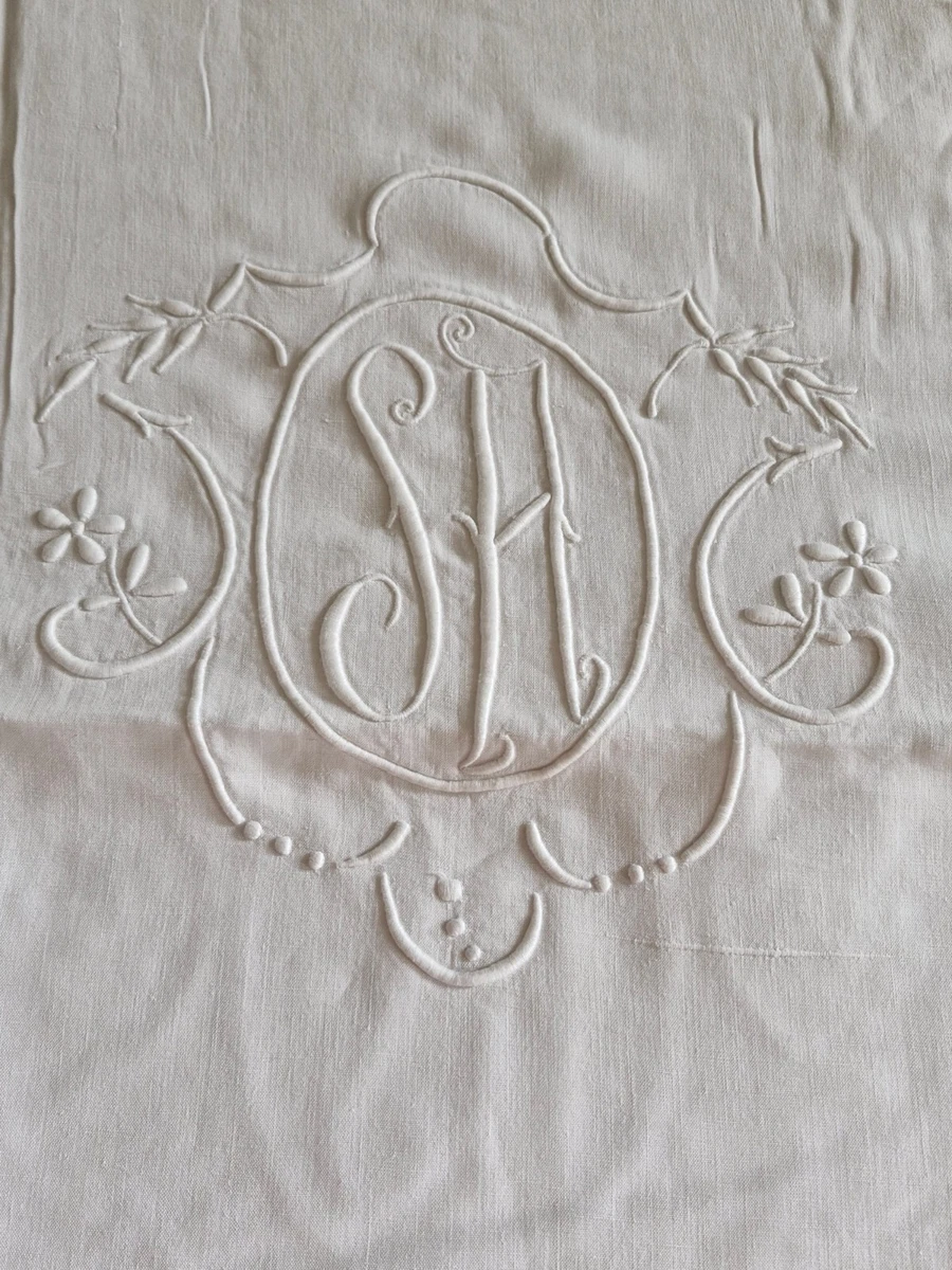 ANCIEN DRAP BRODÉ main et ses 2 taies d'oreiller assorties dentelle aux