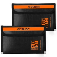 2 PACK Small Fireproof Document Bag Money Bag for Cash with Waterproof Zipper