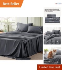 King Size Sheets Set Polyester 4 Pieces Soft  Cooling Bedding Easy Care