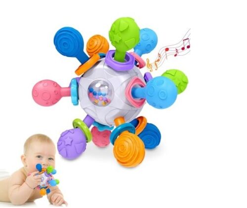 Baby Teething & Sensory Toys for 0-12 Months - Montessori Rattles, Chew Toys