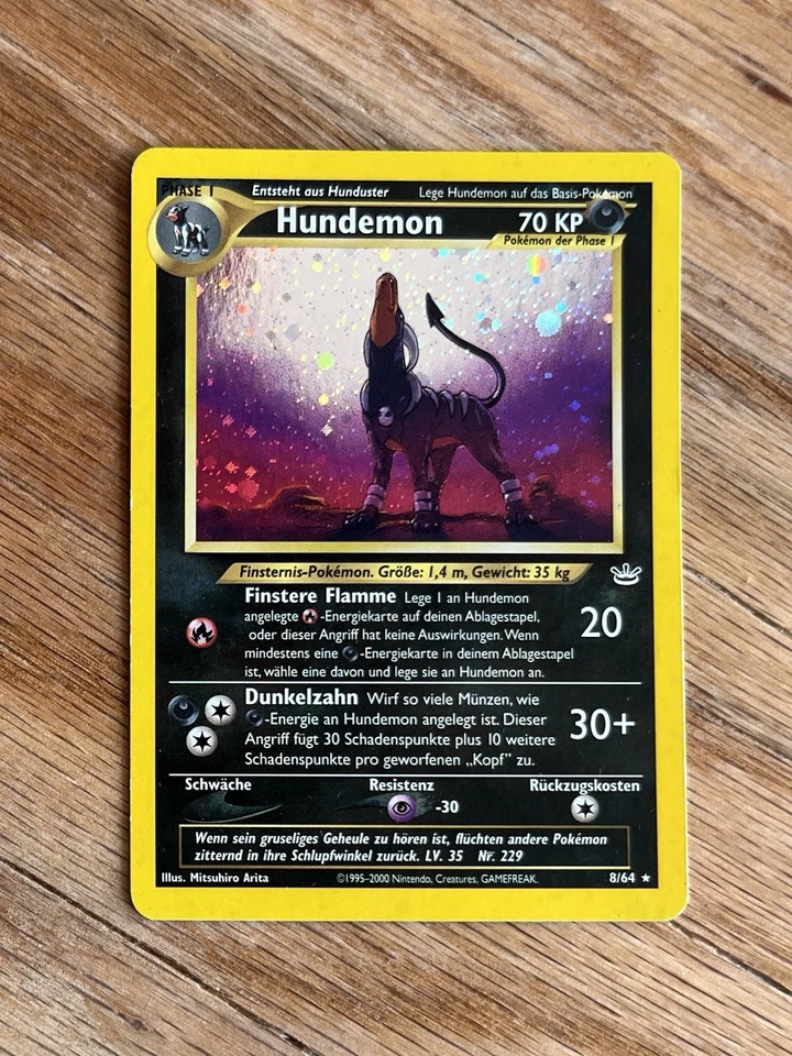 Houndoom Pokemon WOTC 2000 Neo Revelation German Hundemon 8 Double Holo Swirl LP - Image 4 of 4